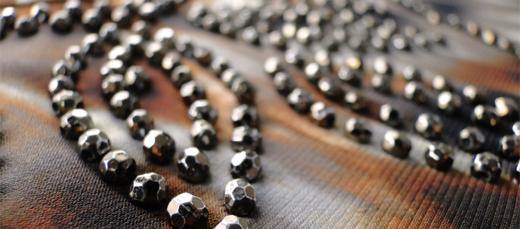 metallic faceted bead neckline design
