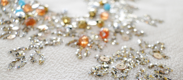 glitter printing with sequins and faceted beads